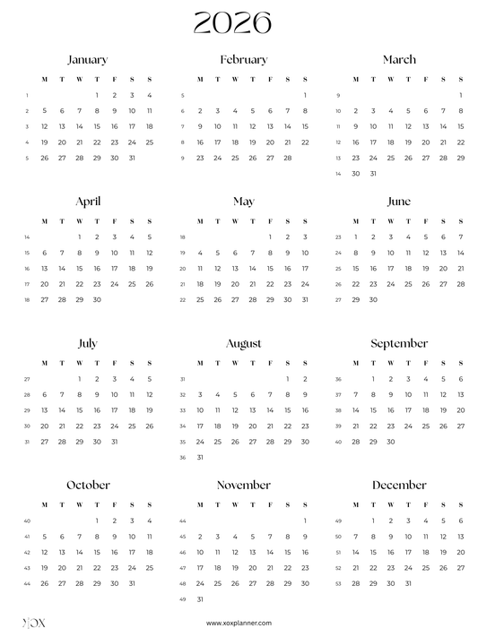 Printable 2026 Calendar