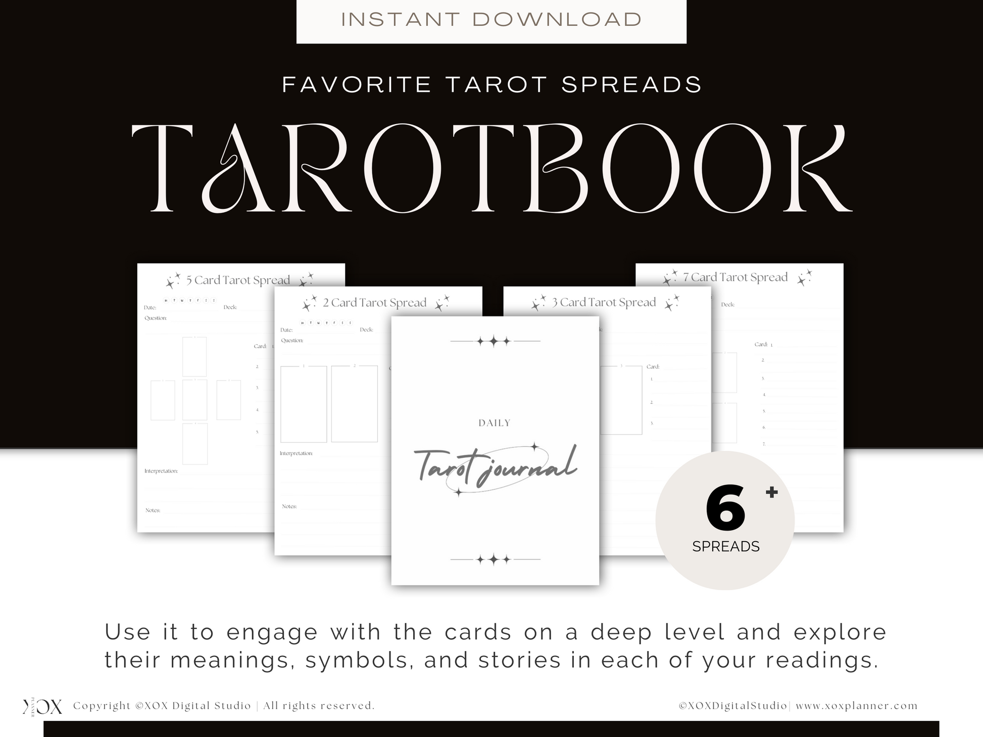 Undated Digital Tarot Journal, Tarot Planner, Dark Version Tarot