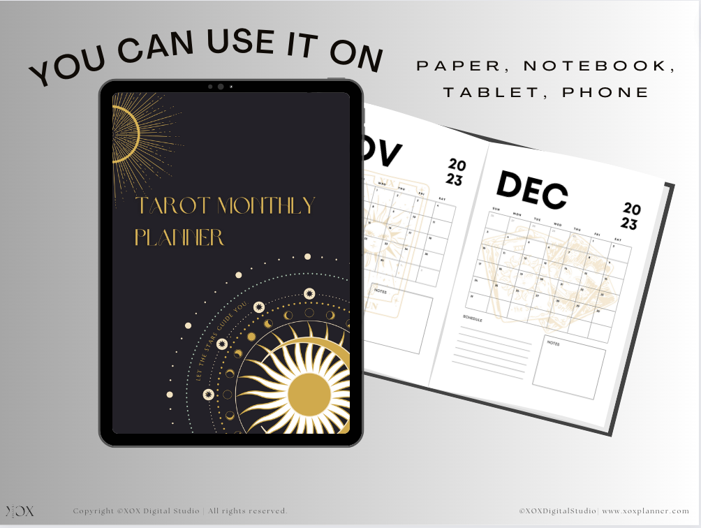 Tarot monthly planner Minimalist simple 12 month calendar Instant Download PDF